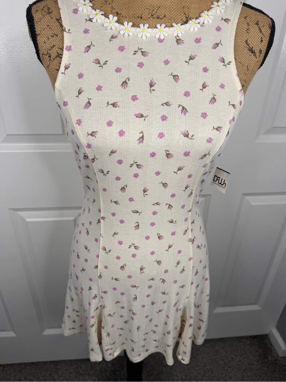 Free People Size S Ivory Floral Daisy Trim Mini Dress NWT - Picture 4 of 13